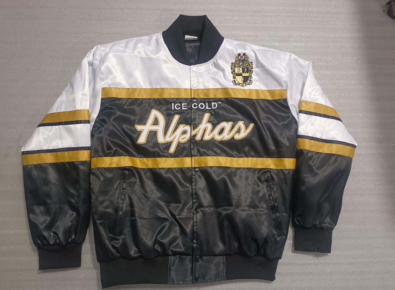 Ice Cold Alphas Satin Starter Bomber Jacket