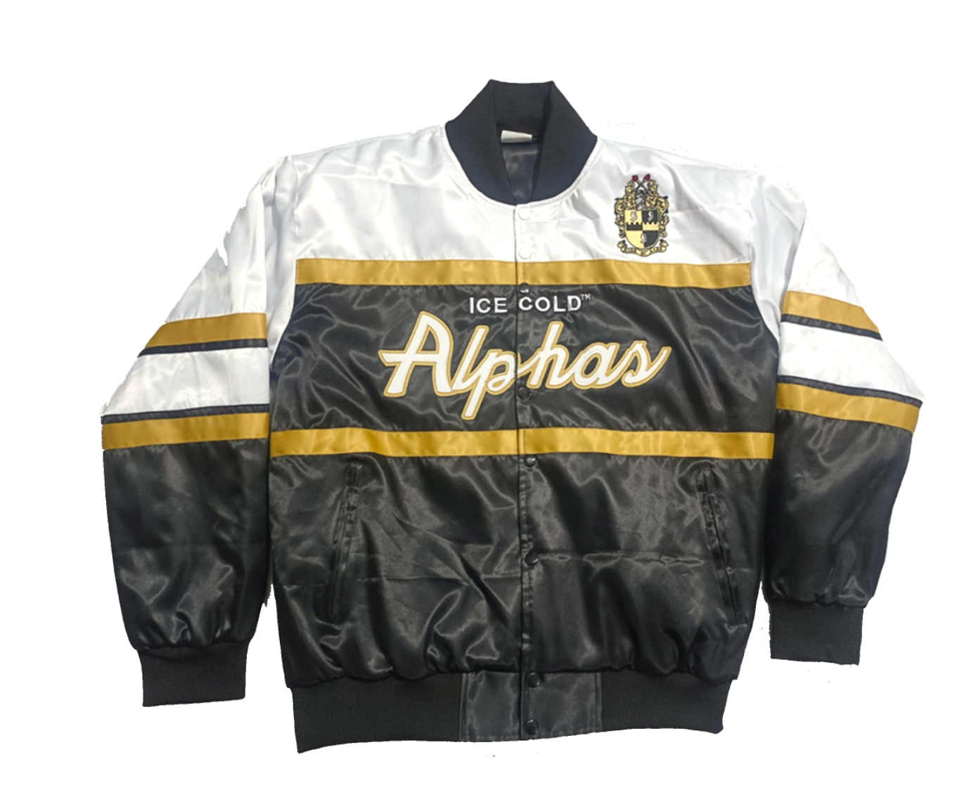 Service Alphas Jacket Ice Cold Alphas Satin Starter Bomber Jacket – Customiced Designs
